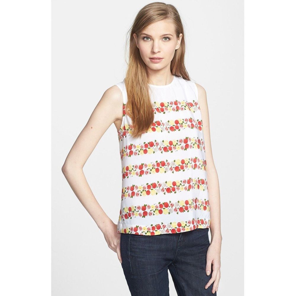 NWT Equipment 'Reagan' Print Silk‎ Blouse Bright White [ Small ] #386